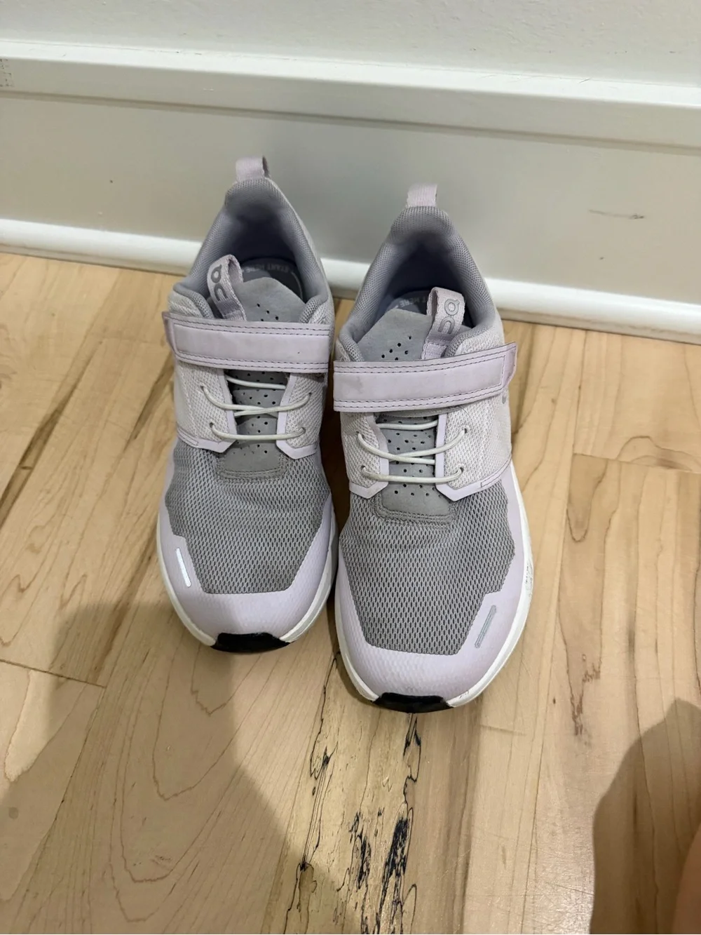 Kids Lightweight Gray and Pale Purple Athletic Sneakers with Hook-and-Loop Strap